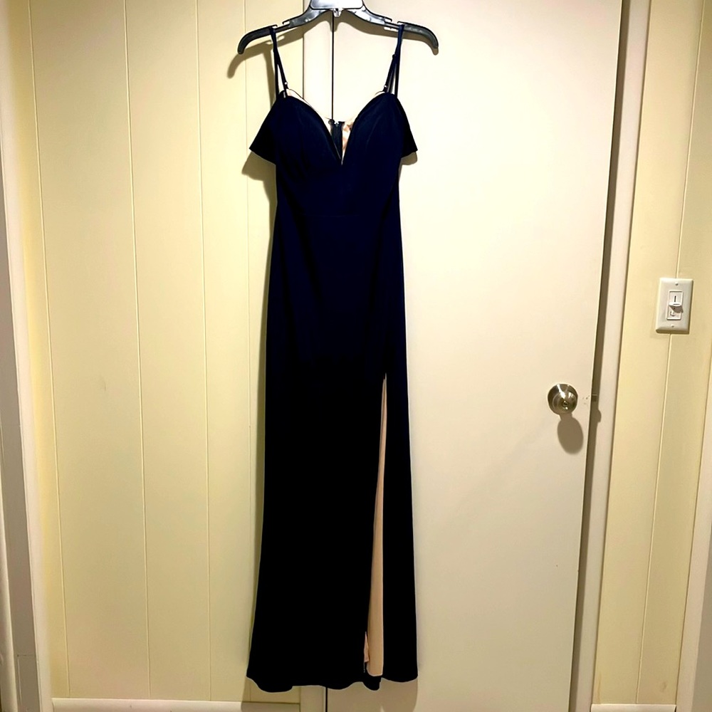 Navy Blue Dress, Thigh High Slit
